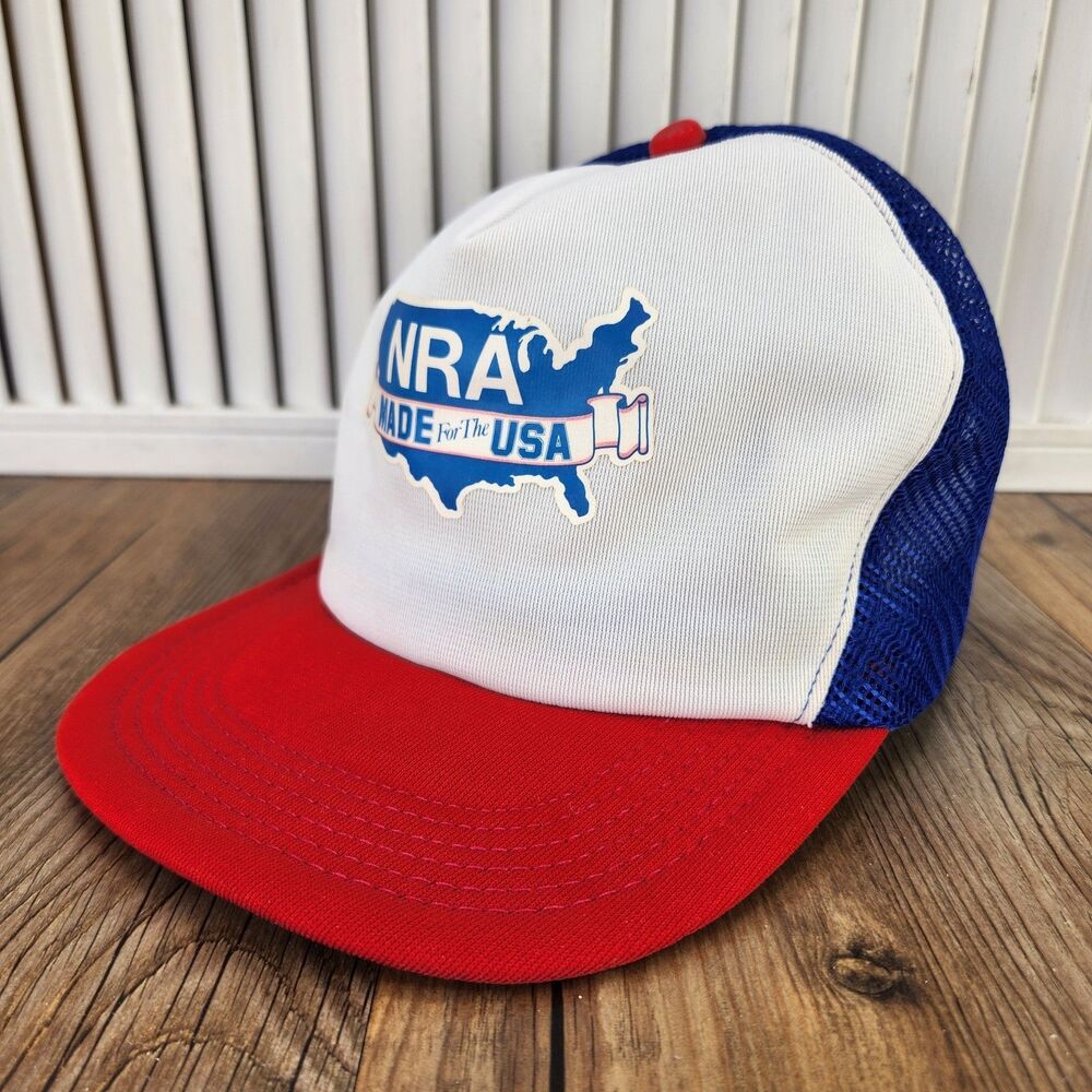 VTG NRA Made for the USA Trucker Hat Red White Blue Snapback Mesh USA Made Cap